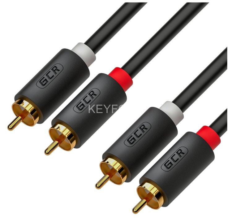 GCR Кабель 0.5m аудио 2 х RCA / 2 х RCA, GOLD, черный Greenconnect GCR-51109