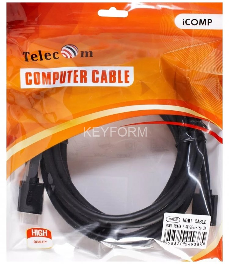 Кабель HDMI-19M --- HDMI-19M ver 2.0+3D/Ethernet ,3m, 2 фильтраTelecom <TCG215F-3M> VCOM TCG215F-3M