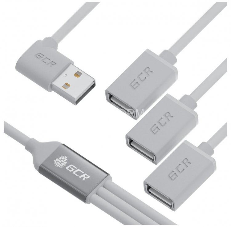 GCR USB Hub 2.0 на 3 порта, 0.35m, гибкий, двусторонний угловой AM / 3 х AF, белый, GCR-53355 Greenconnect USB 2.0 Type-AM - 3 x USB 2.0 Type-AF 0.35 m