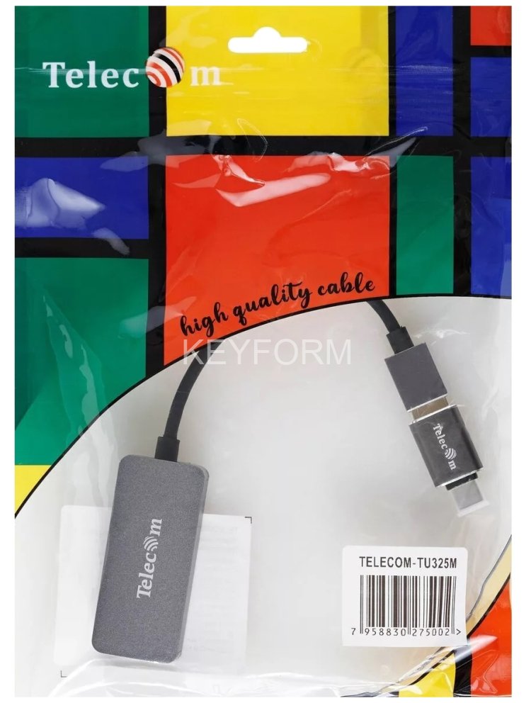 Кабель-переходник USB 3.0-->RJ-45 2.5G Ethernet, and TypeC адаптер 0.15м Telecom <TU325M> VCOM TU325M