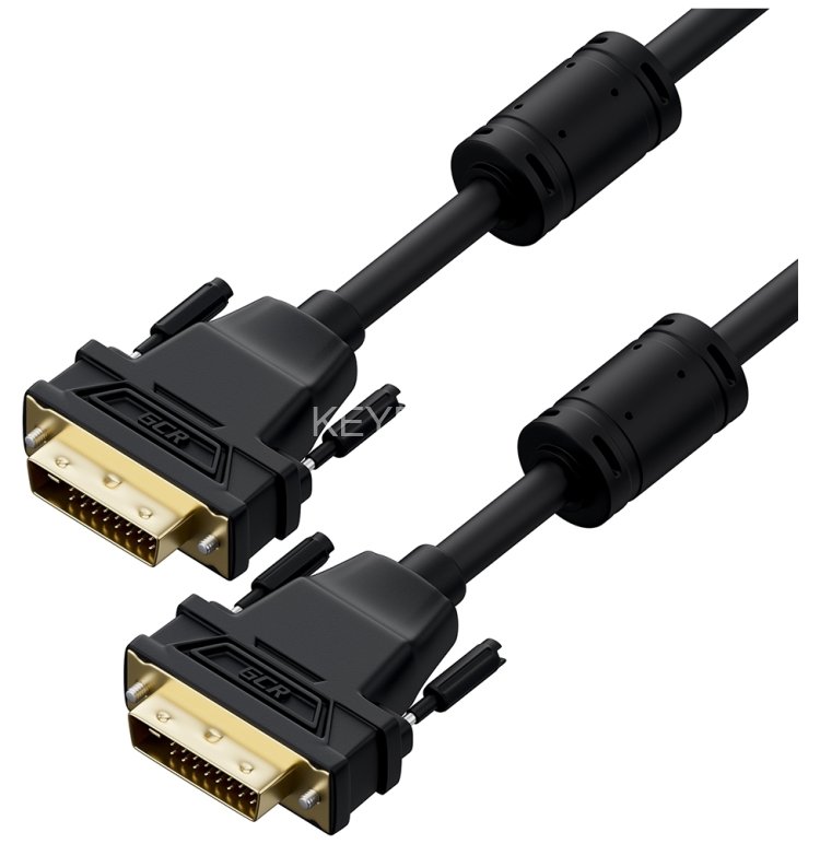 GCR Кабель PROF 1.0m DVI-D, черный, GOLD, ферритовые кольца, OD 8.5mm, 28 AWG, DVI/DVI, 25M/25M, двойной экран, GCR-54237 Greenconnect GCR-54237, 1 м