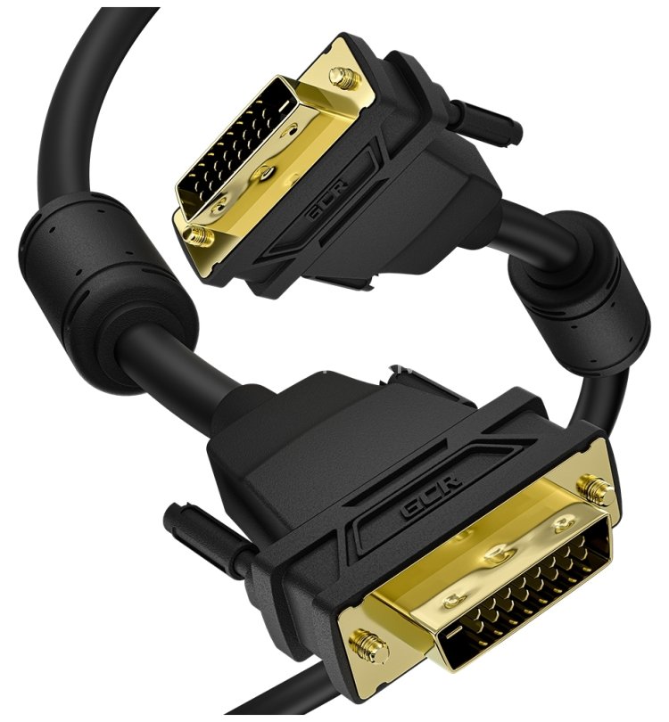 GCR Кабель PROF 1.0m DVI-D, черный, GOLD, ферритовые кольца, OD 8.5mm, 28 AWG, DVI/DVI, 25M/25M, двойной экран, GCR-54237 Greenconnect GCR-54237, 1 м