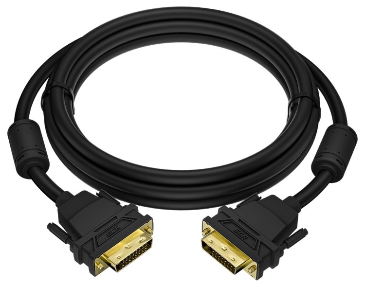 GCR Кабель PROF 1.0m DVI-D, черный, GOLD, ферритовые кольца, OD 8.5mm, 28 AWG, DVI/DVI, 25M/25M, двойной экран, GCR-54237 Greenconnect GCR-54237, 1 м