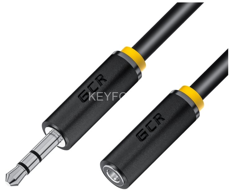GCR Удлинитель аудио 10.0m jack 3,5mm/jack 3,5mm черный, желтая окантовка, ультрагибкий, M/F, Premium, экран, стерео Greenconnect GCR-53994
