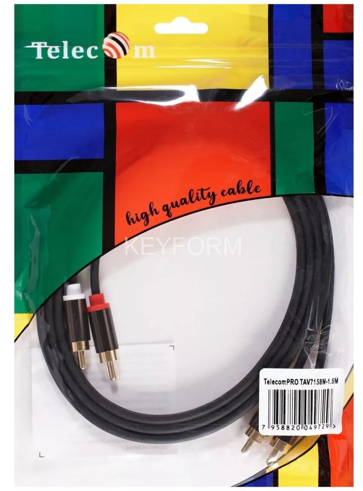 Кабель соединит 2xRCA (M) - 2xRCA (M),1.5m, TelecomPRO <TAV7158M-1.5M> VCOM TAV7158M-1.5M