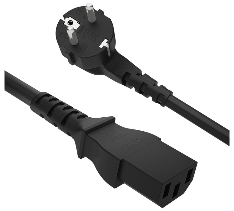 GCR Кабель питания PROF 1.0m, Евровилка угловая - С13, 3*1,0mm, черный, GCR-54375 Greenconnect GCR-54375