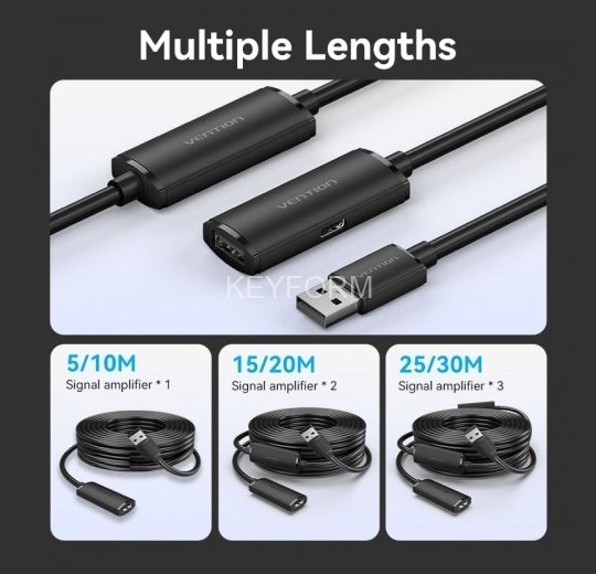 Активный кабель-удлинитель Vention USB 2.0 AM/AF с усилителем - 5м Черный Vention CBKBJ