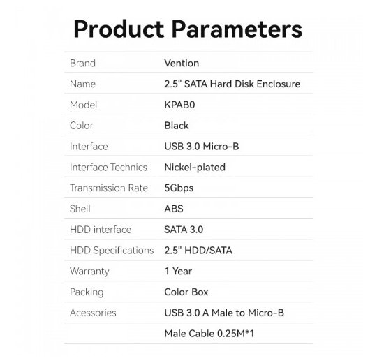 Внешний корпус Vention для HDD/SSD 2.5