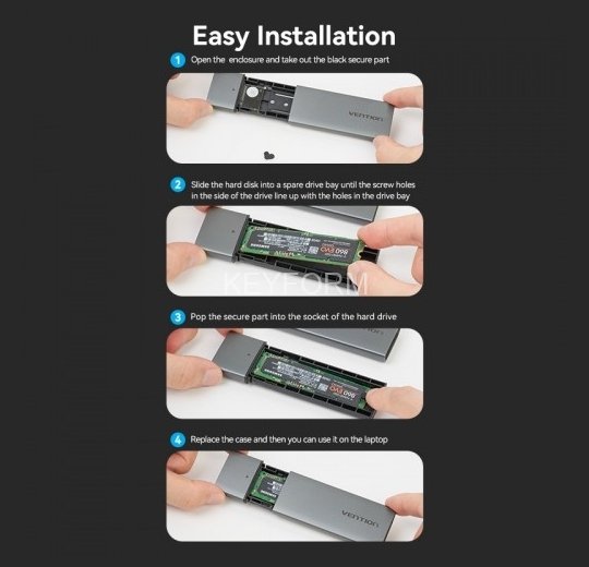 Корпус для SSD Vention USB 3.1 Gen 2-C M.2 NGFF (B-Key/B&M Key) Серый Vention KPFH0