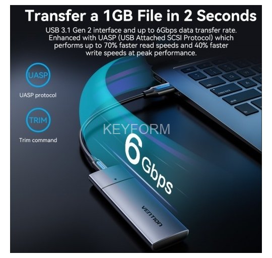 Корпус для SSD Vention USB 3.1 Gen 2-C M.2 NGFF (B-Key/B&M Key) Серый Vention KPFH0