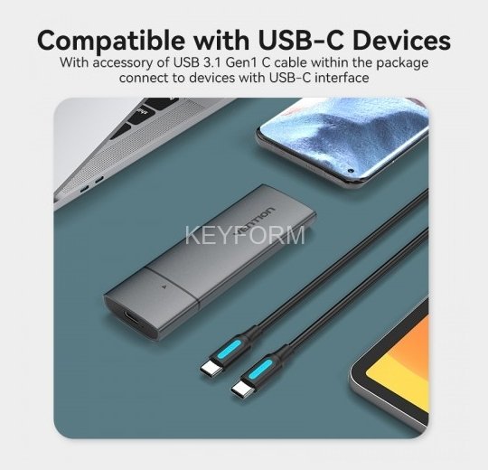 Корпус для SSD Vention USB 3.1 Gen 2-C M.2 NVMe Серый Vention KPGH0