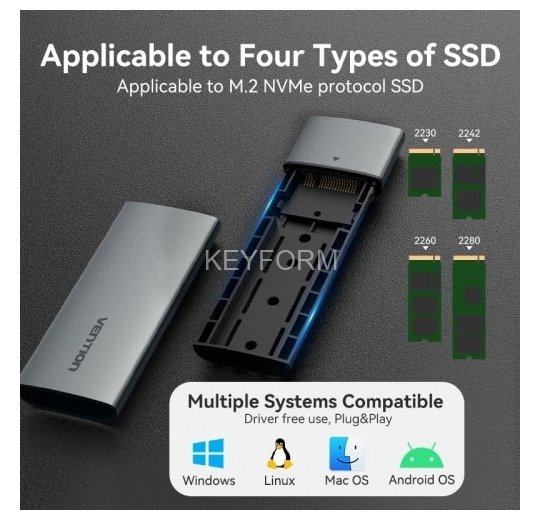 Корпус для SSD Vention USB 3.1 Gen 2-C M.2 NVMe Серый Vention KPGH0