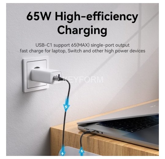 Сетевое зарядное устройство Vention на 3 порта 65W USB (C+C+A) 2.4A Белый Vention FEDW0-EU