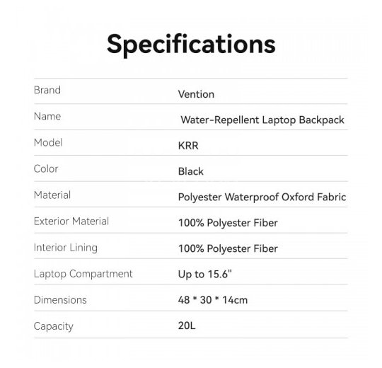 Рюкзак Vention Черный (48см х 30см х 14см) Vention KRRB0