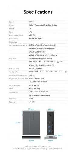 Мультифункциональная док-станция Vention USB Type C 14 в 1 с поддержкой Thunderbolt 4 Vention TPFH0-EU