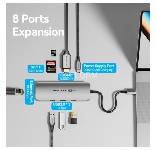 Мультифункциональный хаб Vention USB Type C 8 в 1 Vention TQKHB
