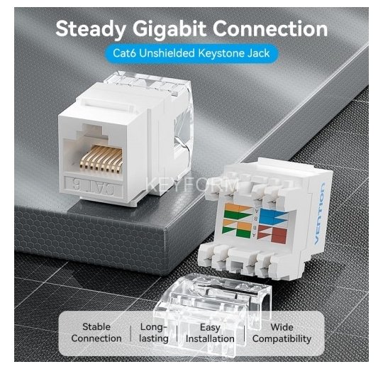Модуль Vention Keystone Jack Cat.6 неэкранированный 180 градусов Белый Vention IRHW0