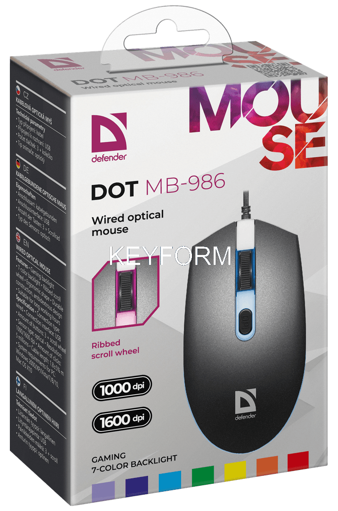 Defender Проводная оптическая мышь Dot MB-986 7цветов,4D,1000/1600dpi Defender 52986