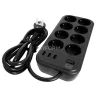 Фильтр-удлинитель PowerCom SP-08 USB03AB 1.8M, 8 розеток, черный, 16А, 4кВт, 175Дж, 3*USB, защитные шторки, защита от КЗ, перегрузки, ВЧ и импульсных помех, кабель 3x1 мм2, ШхГхВ 230х105х45 мм, вес 0.55 кг. Powercom SP-08 USB03AB 1.8M