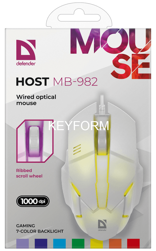 Defender Проводная оптическая мышь Host MB-982 7цветов,1000 dpi,белый Defender 52983