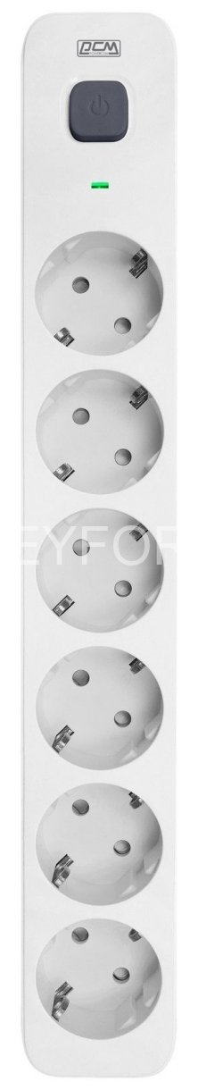 Фильтр-удлинитель PowerCom SP-06W 5.0M, 6 розеток, белый, 16А, 4кВт, 380Дж, защитные шторки, защита от КЗ, перегрузки, ВЧ и импульсных помех, кабель 3x1.5 мм2, ШхГхВ 338.5х50х40.2 мм, вес 0.82 кг. Powercom SP-06W 5.0M