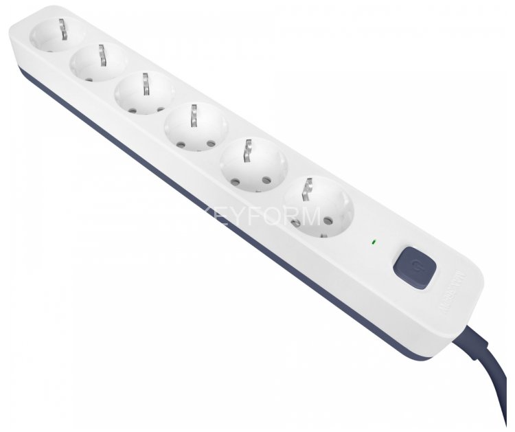 Фильтр-удлинитель PowerCom SP-06W 5.0M, 6 розеток, белый, 16А, 4кВт, 380Дж, защитные шторки, защита от КЗ, перегрузки, ВЧ и импульсных помех, кабель 3x1.5 мм2, ШхГхВ 338.5х50х40.2 мм, вес 0.82 кг. Powercom SP-06W 5.0M