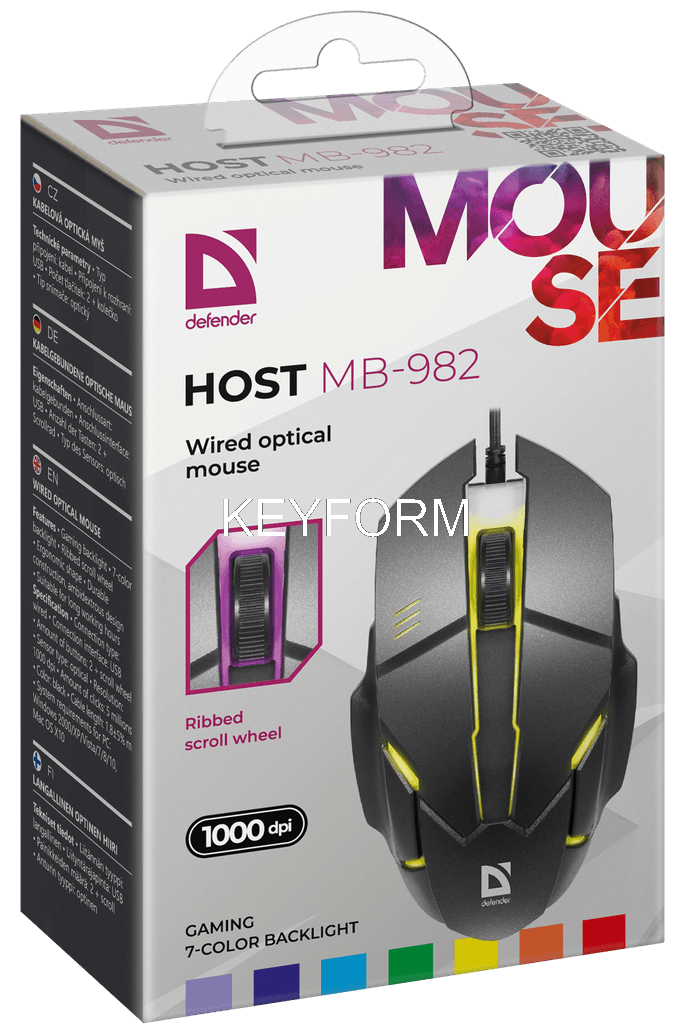 Defender Проводная оптическая мышь Host MB-982 7цветов,1000 dpi,черный Defender 52982