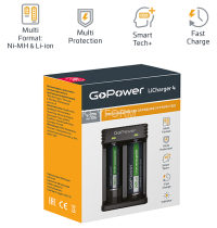 З/У для аккумуляторов GoPower LiCharger 4 Ni-MH/Ni-Cd/Li-ion/IMR 2 слота (1/100) З/У для аккумуляторов GoPower LiCharger 4 (00-00015360)