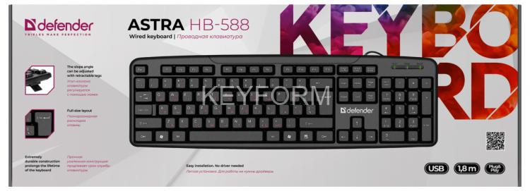Defender Проводная клавиатура Astra HB-588 RU,черный,полноразмерная Defender 45588