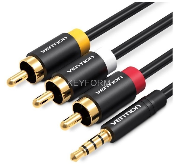 Кабель Vention аудио Jack 3,5 mm M/3RCA M - 1.5м Чёрный Vention VAB-R07-B150