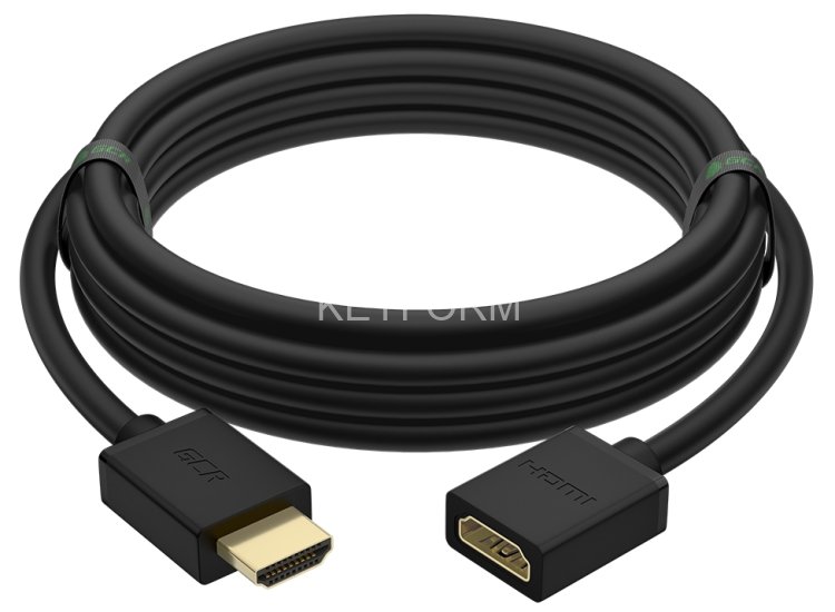 GCR Удлинитель 10.0m v2.0 HDMI-HDMI черный, OD7.3mm, 28/28 AWG, позолоченные контакты, Ethernet 18.0 Гбит/с, 19M / 19F, тройной экран, GCR-51638 GreenConnect GCR-51638