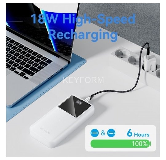 Power Bank Vention 20000mAh(M/C-A/A)22.5W Черный с LED Дисплеем Vention FHLB0