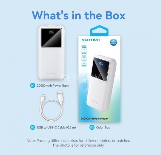 Power Bank Vention 20000mAh(M/C-A/A)22.5W Черный с LED Дисплеем Vention FHLB0