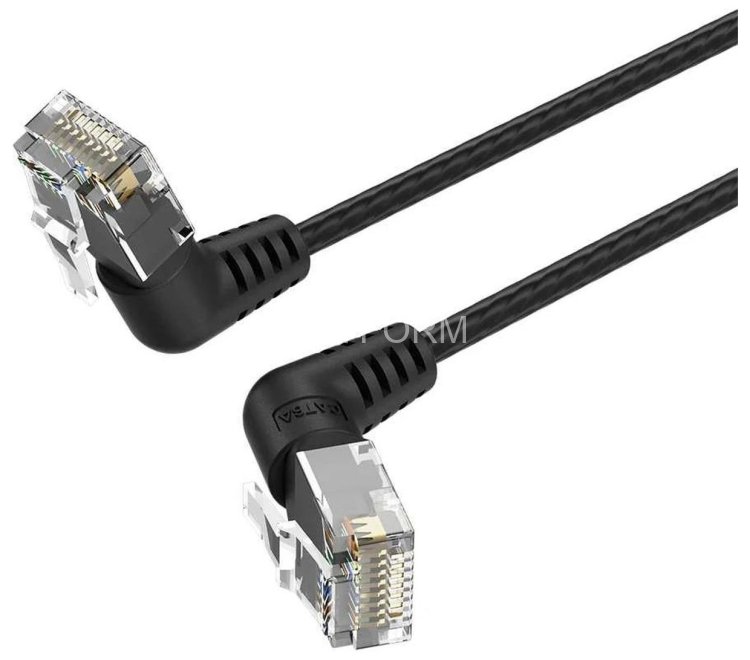 Патч-корд Vention прямой UTP cat.6a, RJ45 угол 90 - 2м. Черный Vention IBOBH