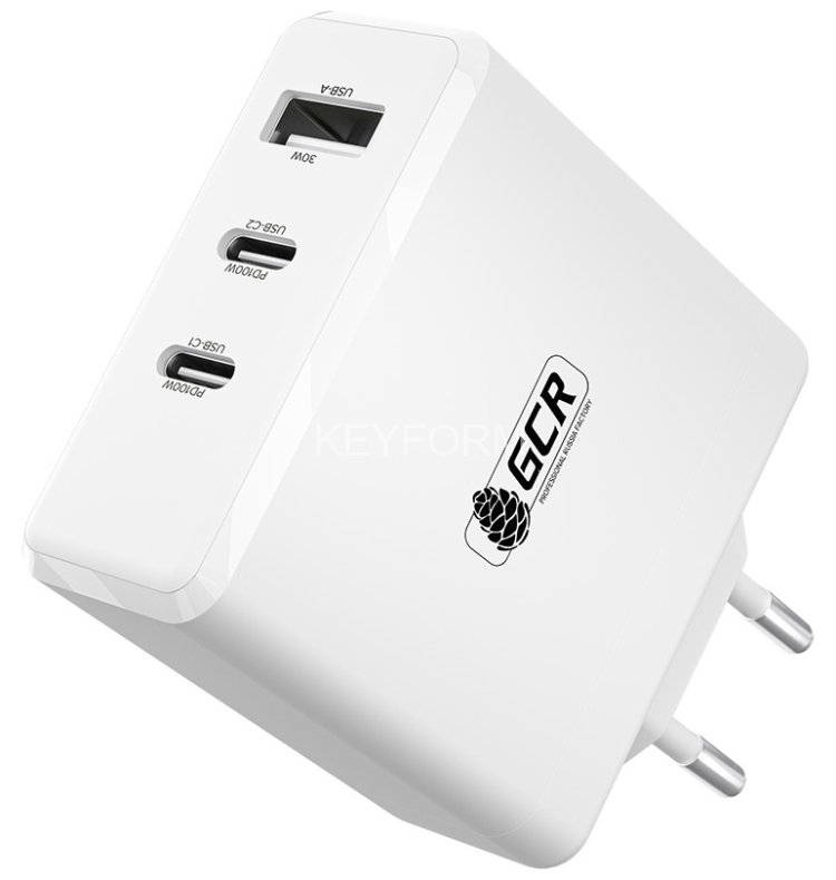 GCR Сетевое зарядное устройство 100W, 1 USB + 2 TypeC, GaN Tech Quick Charger, PD 3.0, белый Greenconnect GCR-54226