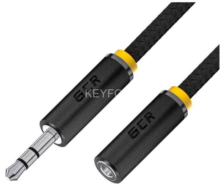 GCR Удлинитель аудио 3.0m jack 3,5mm/jack 3,5m нейлон, черный, желтая окантовка, ультрагибкий, 28 AWG, M/F, Premium GCR-STM8114-3.0m, экран, стерео Greenconnect GCR-STM8114-3.0m