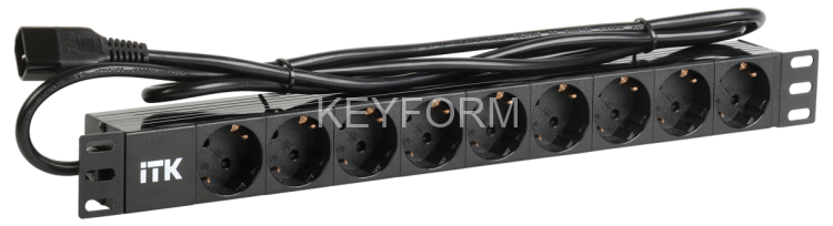 PDU 9 розеток DIN49440 (нем. cтанд.) 1U, шнур 2м вилка IEC 320 C14, алюминиевый профиль, черный ITK PH22-9D2