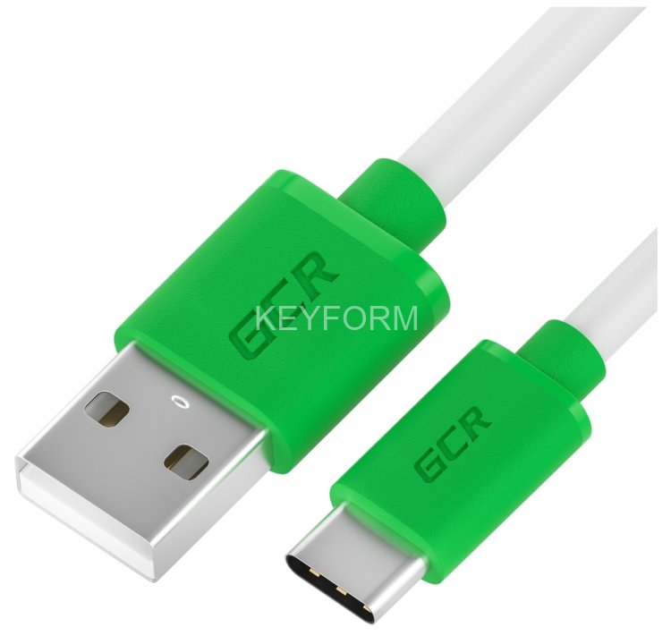 GCR QC Кабель 1.0m, TypeC, быстрая зарядка, белый TPE, зеленые коннекторы, 28/22 AWG, GCR-52719 Greenconnect USB 2.0 Type-AM - USB 2.0 Type-C (m) 1м