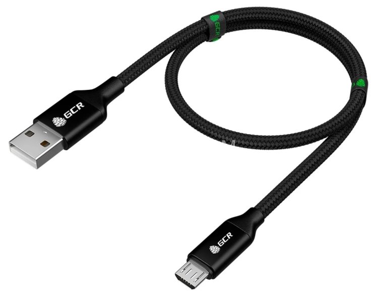 GCR QC Кабель 1.0m MicroUSB, быстрая зарядка, черный нейлон, AL корпус черный, черный ПВХ, 28/24 AWG, GCR-52475 Кабель Greenconnect 1 м (GCR-52475)