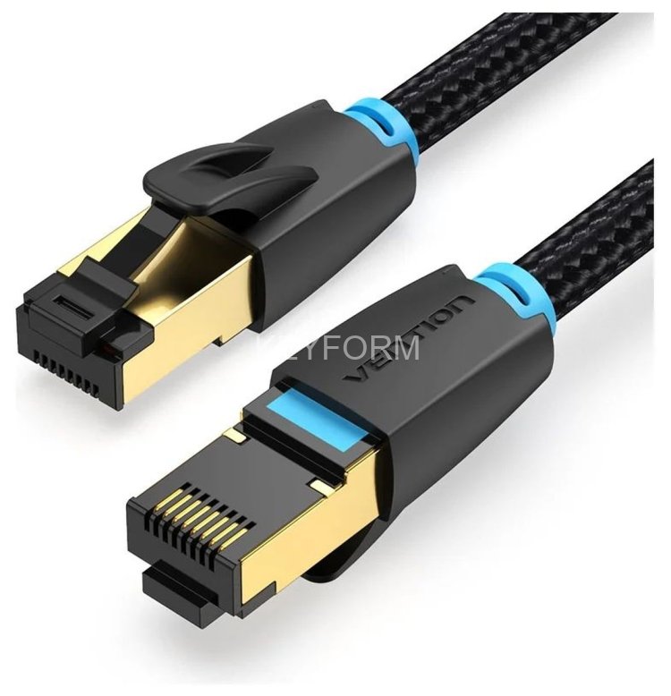Патч-корд Vention прямой SFTP cat.8 RJ45 - 3м. Черный Тканевая оплетка Vention IKGBI