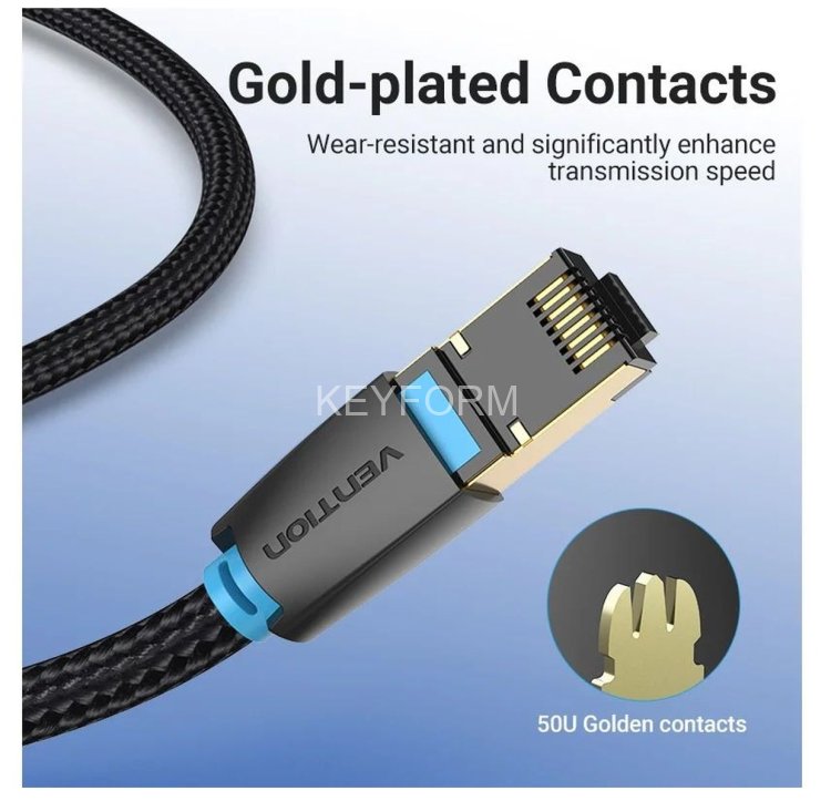 Патч-корд Vention прямой SFTP cat.8 RJ45 - 3м. Черный Тканевая оплетка Vention IKGBI