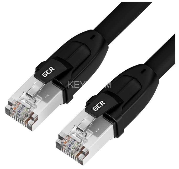 GCR Патч-корд PROF кат.8 ethernet  50.0m F/FTP,  RJ45, CU, 26 AWG, литой, прямой, черный, экранированные коннекторы, GCR-52355 Greenconnect RJ45(m) - RJ45(m) Cat. 8 F/FTP LSZH 50м