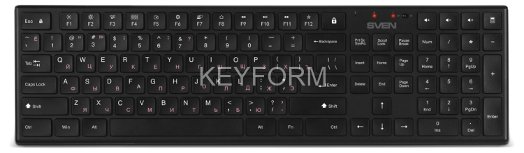 Беспроводной набор ножничная клавиатура+мышь SVEN KB-C2550W чёрный (109 кл.,12Fn, 1000DPI, 2+1 кл.) Sven SV-021672