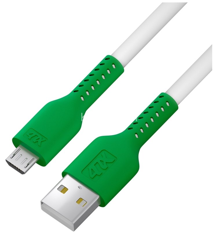 Кабель 1.0m MicroUSB, белый, зеленый ПВХ Кабель 4PH 1.0 м (4PH-R90067)