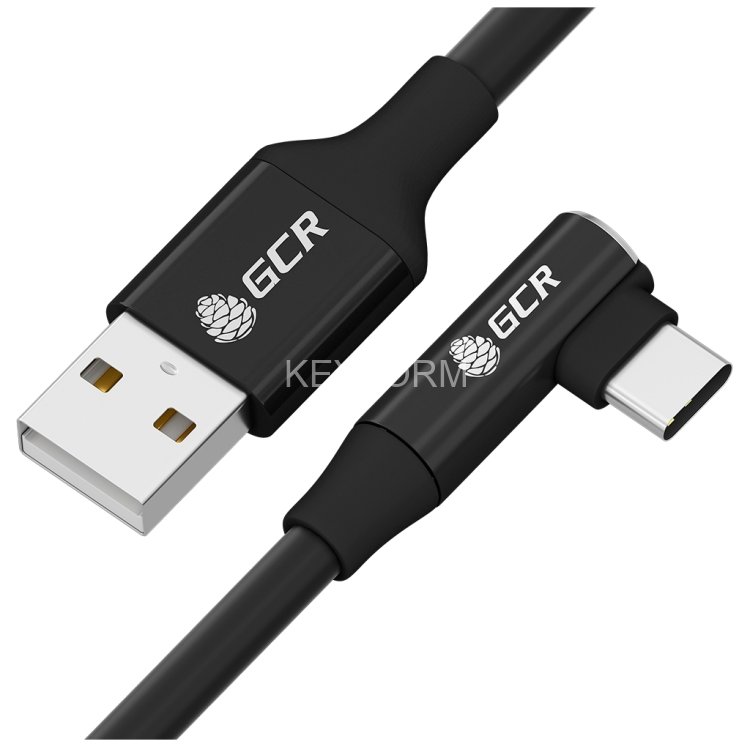 GCR Кабель PREMIUM 1.3m TypeC угловой, черный, AL case черный, 28/22 AWG Кабель Greenconnect 1.3 м (GCR-53434)