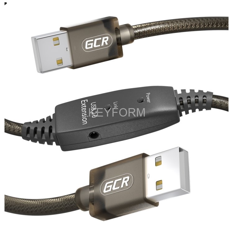 GCR Кабель активный 20.0m USB 2.0, AM/AM, черно-прозрачный, с усилителем сигнала, разъём для доп.питания, 24/22 AWG, GCR-53790 Greenconnect GCR-53790