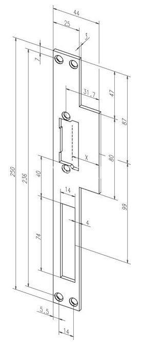 Планка, плоская, длинная Eff-Eff Lap (14C 35) (-------14C35-01) лицевая панель нерж.