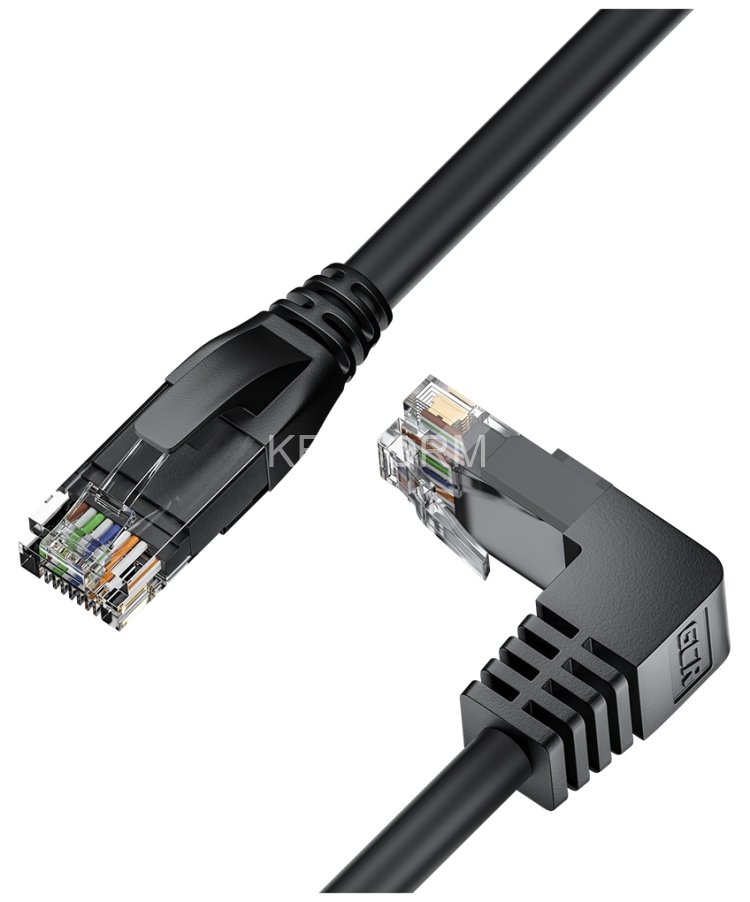 GCR Патч-корд прямой 15.0m UTP кат.5e, черный, верхний угол, литой, ethernet high speed, RJ45, T568B Greenconnect GCR-53938 UTP кат.5e, 15 м