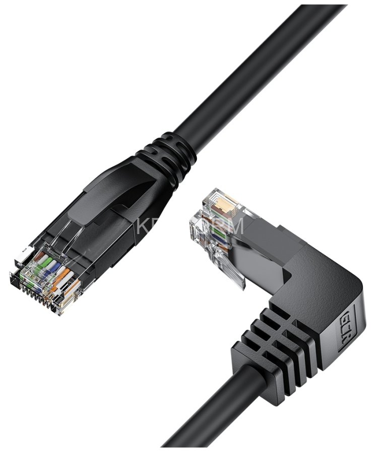 GCR Патч-корд прямой 15.0m UTP кат.5e, черный, верхний угол, литой, ethernet high speed, RJ45, T568B Greenconnect GCR-53938 UTP кат.5e, 15 м