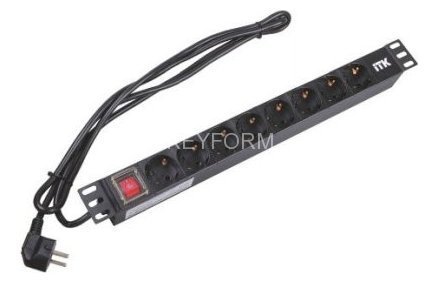 PH12-8D1, 8 розеток, 1U (черный)